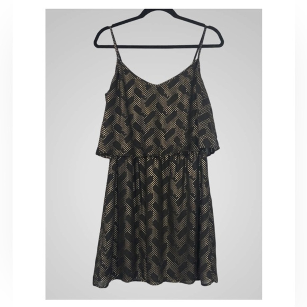 FISHBOWL Black & Gold Metallic Spaghetti Strap Mini Dress Jr. Lg NWT